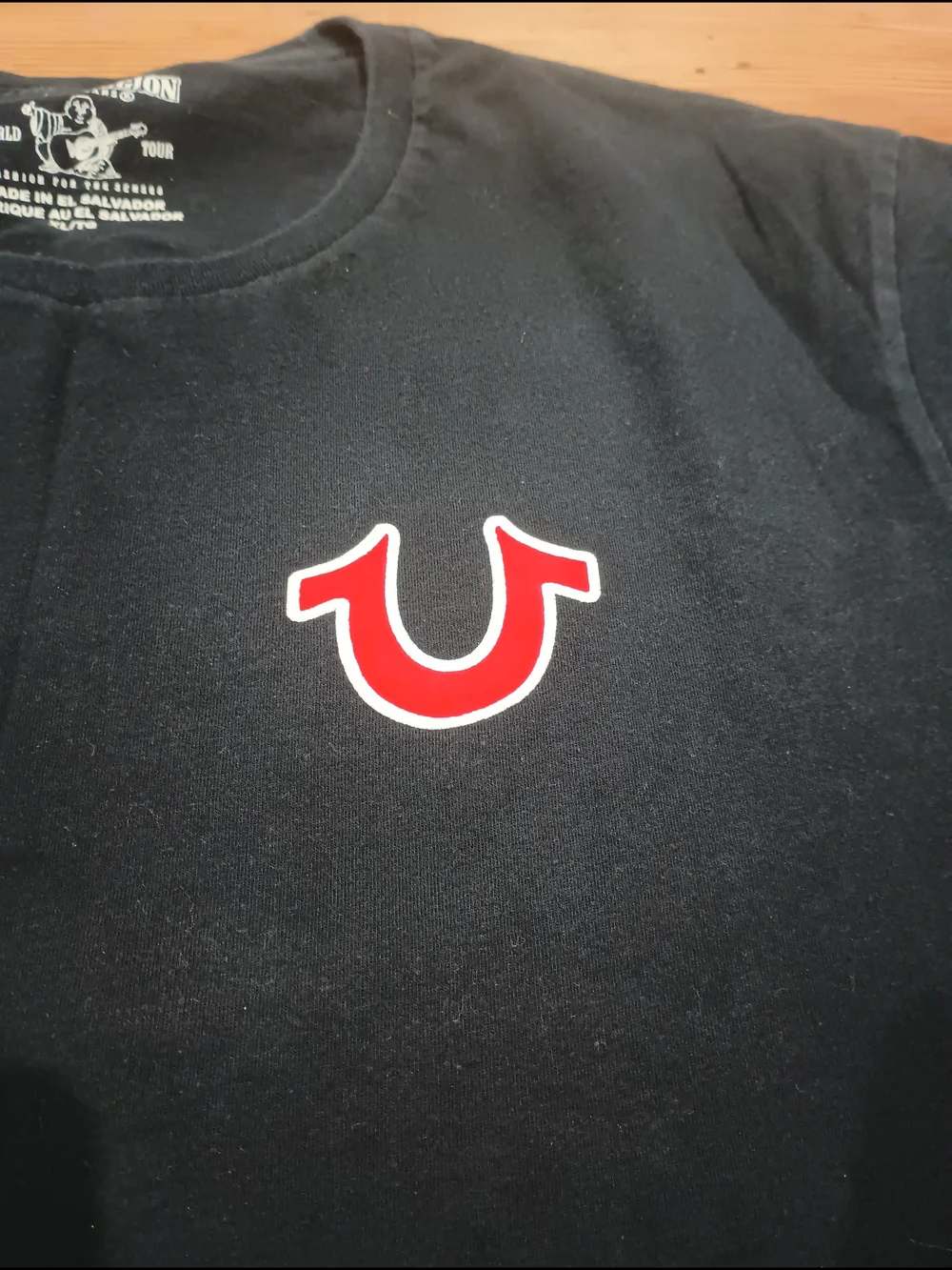 True Religion Graphic Tee in Black with Red and White Logo Buddha On Back XL